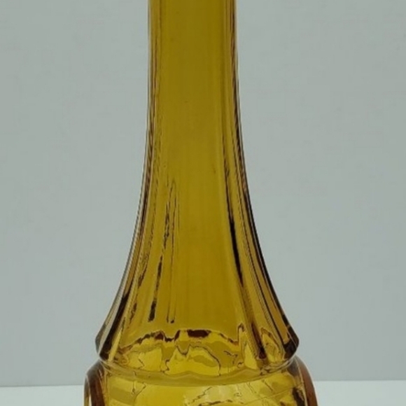 VINTAGE WHEATON AMBER GLASS BULLSEYE BUD VASE BOTTLE 9." TALL RIBBED DECOR - Picture 2 of 3